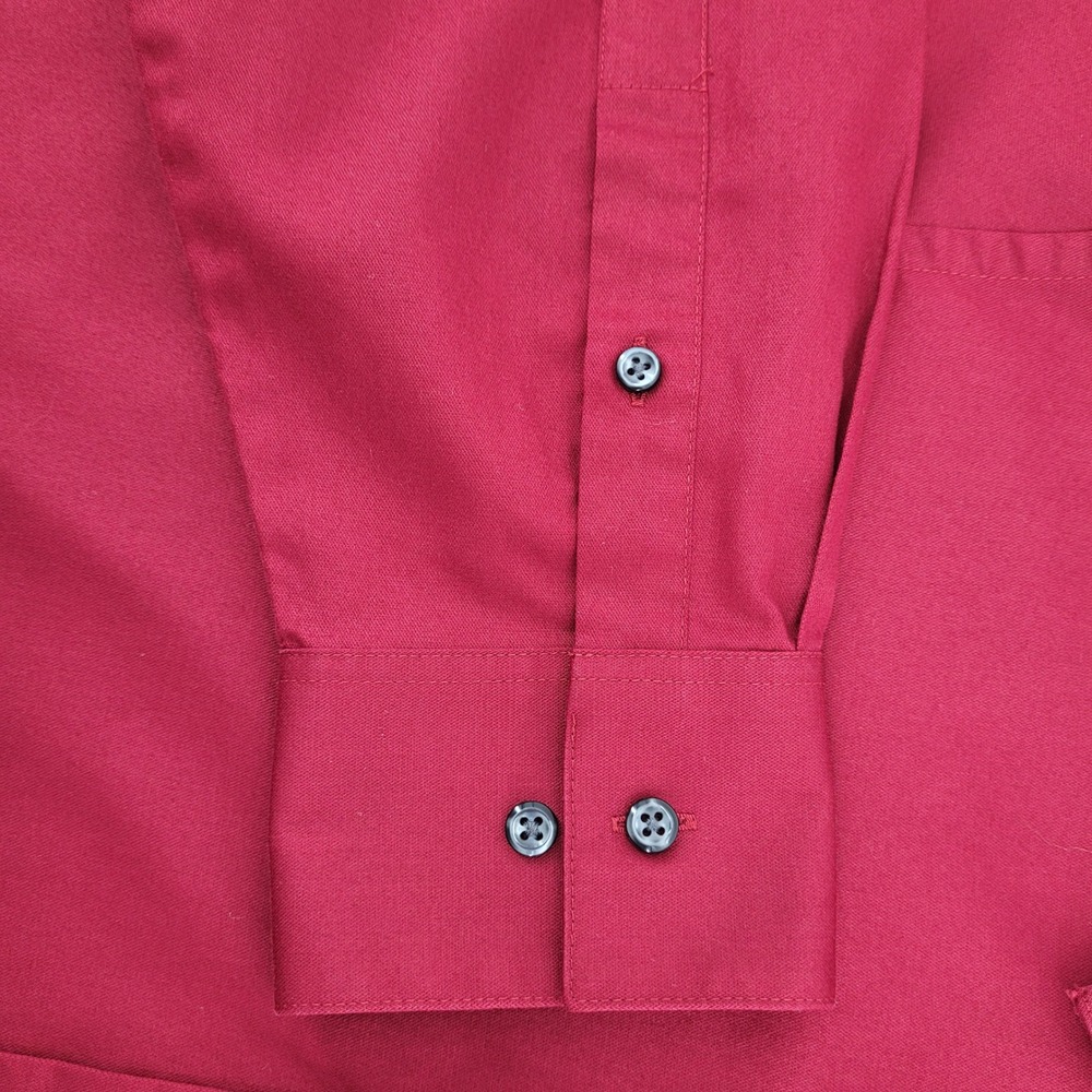 Van Heusen Lux Sateen Mens L Preppy Fitted Dress Shirt Burgundy Red 16.5 34/35 - Picture 7 of 9